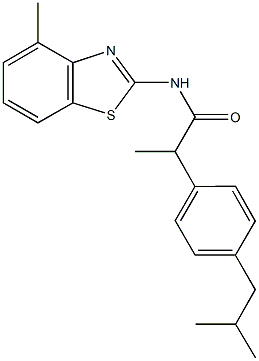 2-(4-isobutylphenyl)-N-(4-methyl-1,3-benzothiazol-2-yl)propanamide 结构式