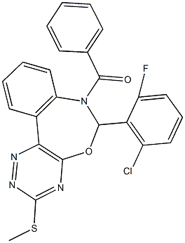 7-benzoyl-6-(2-chloro-6-fluorophenyl)-6,7-dihydro[1,2,4]triazino[5,6-d][3,1]benzoxazepin-3-yl methyl sulfide,666818-42-4,结构式