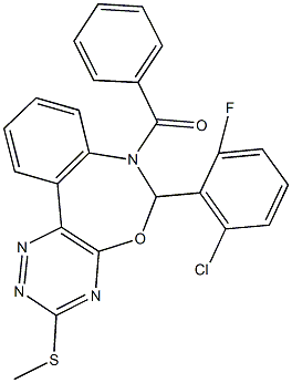 7-benzoyl-6-(2-chloro-6-fluorophenyl)-6,7-dihydro[1,2,4]triazino[5,6-d][3,1]benzoxazepin-3-yl methyl sulfide Structure