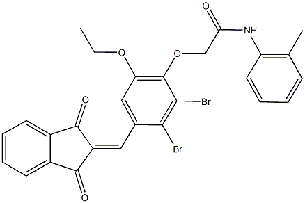 2-{2,3-dibromo-4-[(1,3-dioxo-1,3-dihydro-2H-inden-2-ylidene)methyl]-6-ethoxyphenoxy}-N-(2-methylphenyl)acetamide,666818-93-5,结构式