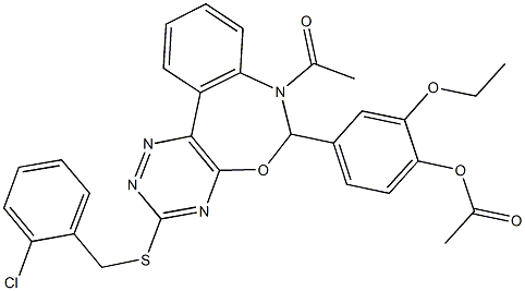 4-{7-acetyl-3-[(2-chlorobenzyl)sulfanyl]-6,7-dihydro[1,2,4]triazino[5,6-d][3,1]benzoxazepin-6-yl}-2-ethoxyphenyl acetate 化学構造式