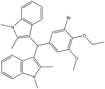 3-[(3-bromo-4-ethoxy-5-methoxyphenyl)(1,2-dimethyl-1H-indol-3-yl)methyl]-1,2-dimethyl-1H-indole Struktur