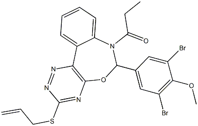 4-[3-(allylsulfanyl)-7-propionyl-6,7-dihydro[1,2,4]triazino[5,6-d][3,1]benzoxazepin-6-yl]-2,6-dibromophenyl methyl ether|