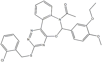 7-acetyl-3-[(2-chlorobenzyl)sulfanyl]-6-(3-ethoxy-4-methoxyphenyl)-6,7-dihydro[1,2,4]triazino[5,6-d][3,1]benzoxazepine 结构式