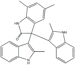 5,7-dimethyl-3,3-bis(2-methyl-1H-indol-3-yl)-1,3-dihydro-2H-indol-2-one,666819-32-5,结构式