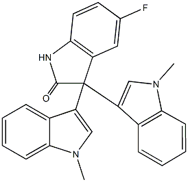 5-fluoro-3,3-bis(1-methyl-1H-indol-3-yl)-1,3-dihydro-2H-indol-2-one 化学構造式