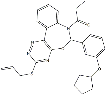 3-(allylsulfanyl)-6-[3-(cyclopentyloxy)phenyl]-7-propionyl-6,7-dihydro[1,2,4]triazino[5,6-d][3,1]benzoxazepine Struktur