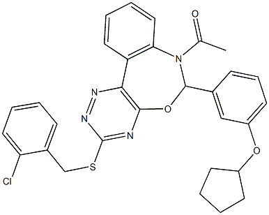 3-{7-acetyl-3-[(2-chlorobenzyl)sulfanyl]-6,7-dihydro[1,2,4]triazino[5,6-d][3,1]benzoxazepin-6-yl}phenyl cyclopentyl ether,666819-51-8,结构式