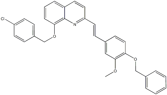2-{2-[4-(benzyloxy)-3-methoxyphenyl]vinyl}-8-[(4-chlorobenzyl)oxy]quinoline Struktur