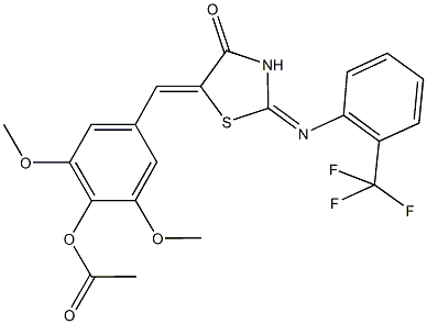 2,6-dimethoxy-4-[(4-oxo-2-{[2-(trifluoromethyl)phenyl]imino}-1,3-thiazolidin-5-ylidene)methyl]phenyl acetate,666819-76-7,结构式