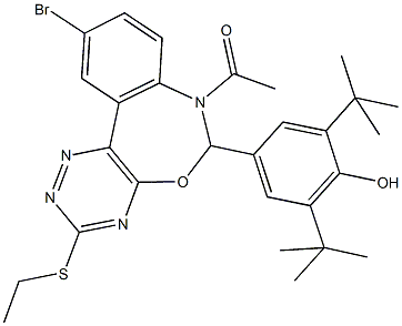 4-[7-acetyl-10-bromo-3-(ethylsulfanyl)-6,7-dihydro[1,2,4]triazino[5,6-d][3,1]benzoxazepin-6-yl]-2,6-ditert-butylphenol,666819-79-0,结构式