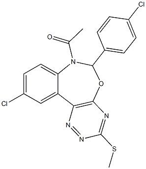 7-acetyl-10-chloro-6-(4-chlorophenyl)-6,7-dihydro[1,2,4]triazino[5,6-d][3,1]benzoxazepin-3-yl methyl sulfide,666819-94-9,结构式