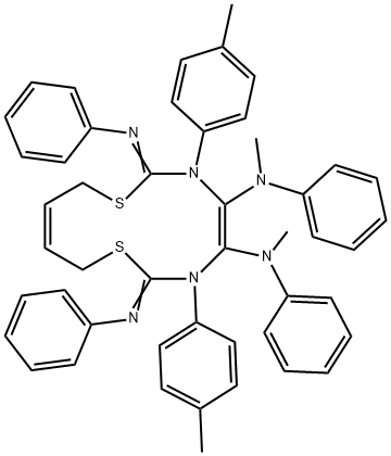 N-[4,5-bis(methylanilino)-3,6-bis(4-methylphenyl)-7-(phenylimino)-1,8-dithia-3,6-diazacyclododeca-4,10-dien-2-ylidene]-N-phenylamine 结构式