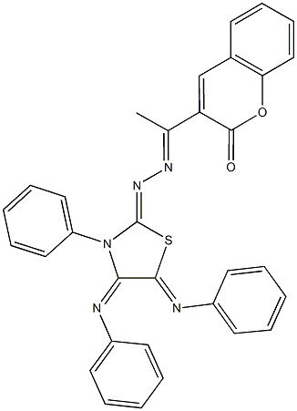 3-phenyl-4,5-bis(phenylimino)-1,3-thiazolidin-2-one [1-(2-oxo-2H-chromen-3-yl)ethylidene]hydrazone Struktur