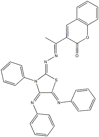 3-phenyl-4,5-bis(phenylimino)-1,3-thiazolidin-2-one [1-(2-oxo-2H-chromen-3-yl)ethylidene]hydrazone 结构式