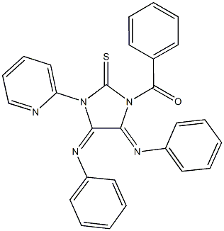 1-benzoyl-4,5-bis(phenylimino)-3-pyridin-2-ylimidazolidine-2-thione Structure