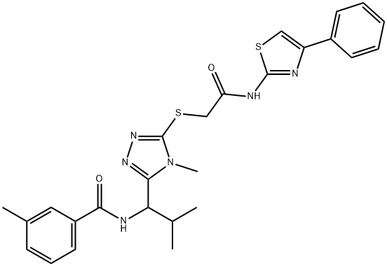 3-methyl-N-{2-methyl-1-[4-methyl-5-({2-oxo-2-[(4-phenyl-1,3-thiazol-2-yl)amino]ethyl}sulfanyl)-4H-1,2,4-triazol-3-yl]propyl}benzamide Struktur