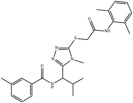 N-[1-(5-{[2-(2,6-dimethylanilino)-2-oxoethyl]sulfanyl}-4-methyl-4H-1,2,4-triazol-3-yl)-2-methylpropyl]-3-methylbenzamide 化学構造式