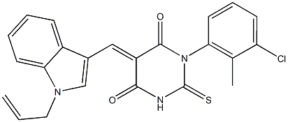 5-[(1-allyl-1H-indol-3-yl)methylene]-1-(3-chloro-2-methylphenyl)-2-thioxodihydro-4,6(1H,5H)-pyrimidinedione,666821-38-1,结构式