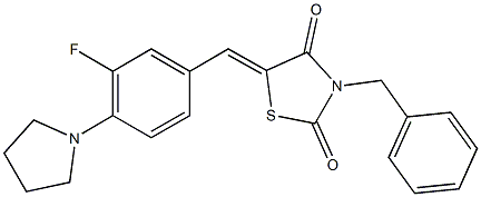 3-benzyl-5-[3-fluoro-4-(1-pyrrolidinyl)benzylidene]-1,3-thiazolidine-2,4-dione|