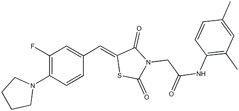 N-(2,4-dimethylphenyl)-2-{5-[3-fluoro-4-(1-pyrrolidinyl)benzylidene]-2,4-dioxo-1,3-thiazolidin-3-yl}acetamide,666821-42-7,结构式
