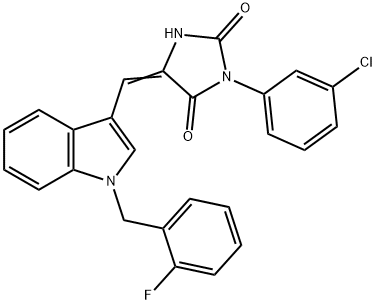 3-(3-chlorophenyl)-5-{[1-(2-fluorobenzyl)-1H-indol-3-yl]methylene}-2,4-imidazolidinedione,666821-44-9,结构式