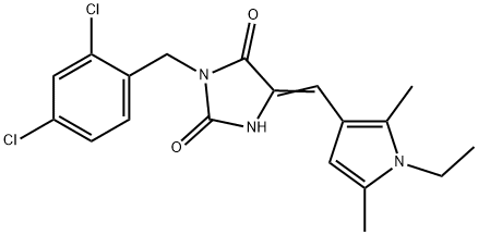 3-(2,4-dichlorobenzyl)-5-[(1-ethyl-2,5-dimethyl-1H-pyrrol-3-yl)methylene]-2,4-imidazolidinedione 化学構造式