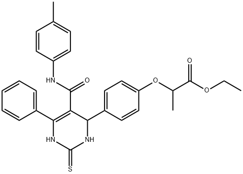 ethyl 2-{4-[6-phenyl-2-sulfanyl-5-(4-toluidinocarbonyl)-3,4-dihydro-4-pyrimidinyl]phenoxy}propanoate Structure