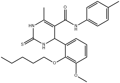 6-[3-methoxy-2-(pentyloxy)phenyl]-4-methyl-N-(4-methylphenyl)-2-sulfanyl-1,6-dihydro-5-pyrimidinecarboxamide Structure