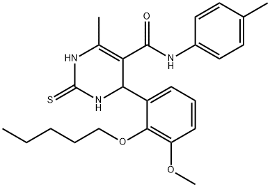 6-[3-methoxy-2-(pentyloxy)phenyl]-4-methyl-N-(4-methylphenyl)-2-sulfanyl-1,6-dihydro-5-pyrimidinecarboxamide,666821-54-1,结构式