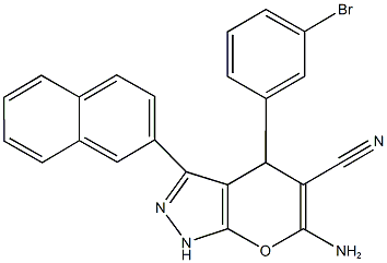 6-amino-4-(3-bromophenyl)-3-(2-naphthyl)-1,4-dihydropyrano[2,3-c]pyrazole-5-carbonitrile Struktur