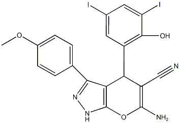 6-amino-4-(2-hydroxy-3,5-diiodophenyl)-3-(4-methoxyphenyl)-1,4-dihydropyrano[2,3-c]pyrazole-5-carbonitrile|