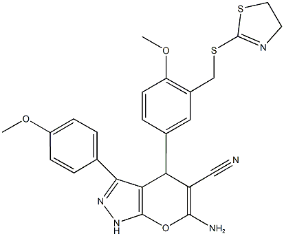 6-amino-4-{3-[(4,5-dihydro-1,3-thiazol-2-ylsulfanyl)methyl]-4-methoxyphenyl}-3-(4-methoxyphenyl)-1,4-dihydropyrano[2,3-c]pyrazole-5-carbonitrile|