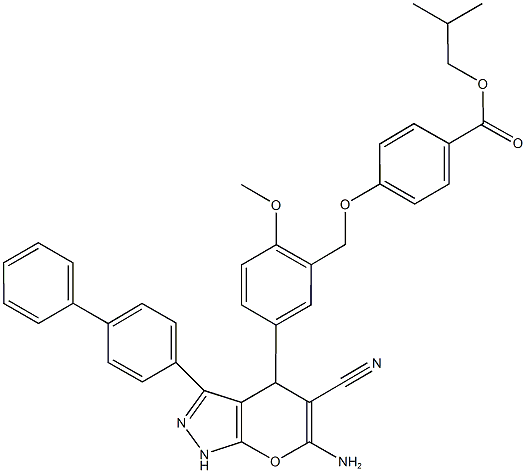 isobutyl 4-{[5-(6-amino-3-[1,1'-biphenyl]-4-yl-5-cyano-1,4-dihydropyrano[2,3-c]pyrazol-4-yl)-2-methoxybenzyl]oxy}benzoate Structure