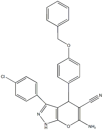 6-amino-4-[4-(benzyloxy)phenyl]-3-(4-chlorophenyl)-1,4-dihydropyrano[2,3-c]pyrazole-5-carbonitrile,667405-10-9,结构式
