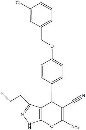 667405-17-6 6-amino-4-{4-[(3-chlorobenzyl)oxy]phenyl}-3-propyl-1,4-dihydropyrano[2,3-c]pyrazole-5-carbonitrile