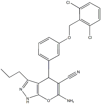 6-amino-4-{3-[(2,6-dichlorobenzyl)oxy]phenyl}-3-propyl-1,4-dihydropyrano[2,3-c]pyrazole-5-carbonitrile 化学構造式