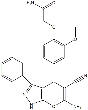 2-[4-(6-amino-5-cyano-3-phenyl-1,4-dihydropyrano[2,3-c]pyrazol-4-yl)-2-methoxyphenoxy]acetamide 结构式