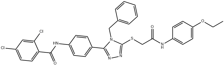 N-[4-(4-benzyl-5-{[2-(4-ethoxyanilino)-2-oxoethyl]sulfanyl}-4H-1,2,4-triazol-3-yl)phenyl]-2,4-dichlorobenzamide Struktur