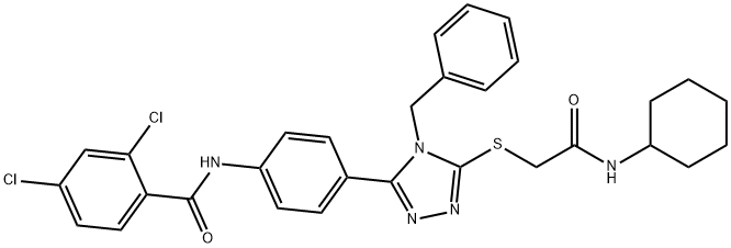 N-[4-(4-benzyl-5-{[2-(cyclohexylamino)-2-oxoethyl]sulfanyl}-4H-1,2,4-triazol-3-yl)phenyl]-2,4-dichlorobenzamide 结构式