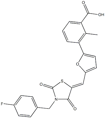 3-(5-{[3-(4-fluorobenzyl)-2,4-dioxo-1,3-thiazolidin-5-ylidene]methyl}-2-furyl)-2-methylbenzoic acid Struktur