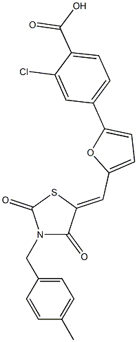 667867-05-2 2-chloro-4-(5-{[3-(4-methylbenzyl)-2,4-dioxo-1,3-thiazolidin-5-ylidene]methyl}-2-furyl)benzoic acid