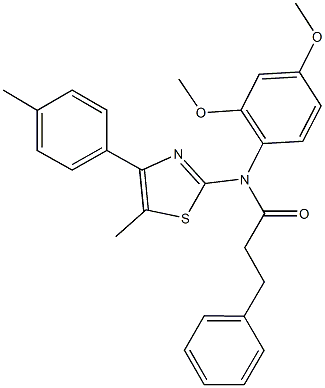 N-(2,4-dimethoxyphenyl)-N-[5-methyl-4-(4-methylphenyl)-1,3-thiazol-2-yl]-3-phenylpropanamide 化学構造式