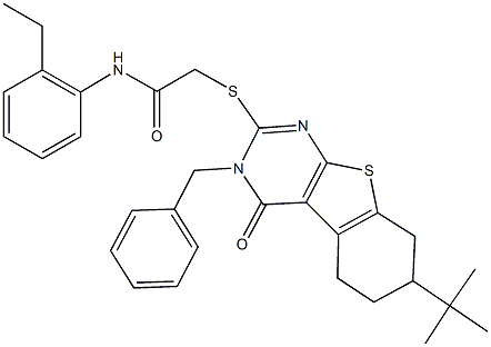 667867-32-5 2-[(3-benzyl-7-tert-butyl-4-oxo-3,4,5,6,7,8-hexahydro[1]benzothieno[2,3-d]pyrimidin-2-yl)sulfanyl]-N-(2-ethylphenyl)acetamide