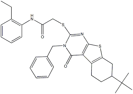 2-[(3-benzyl-7-tert-butyl-4-oxo-3,4,5,6,7,8-hexahydro[1]benzothieno[2,3-d]pyrimidin-2-yl)sulfanyl]-N-(2-ethylphenyl)acetamide|