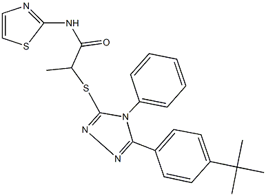 2-{[5-(4-tert-butylphenyl)-4-phenyl-4H-1,2,4-triazol-3-yl]sulfanyl}-N-(1,3-thiazol-2-yl)propanamide 化学構造式