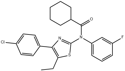 N-[4-(4-chlorophenyl)-5-ethyl-1,3-thiazol-2-yl]-N-(3-fluorophenyl)cyclohexanecarboxamide 化学構造式