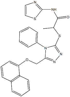2-({5-[(1-naphthyloxy)methyl]-4-phenyl-4H-1,2,4-triazol-3-yl}sulfanyl)-N-(1,3-thiazol-2-yl)propanamide Struktur
