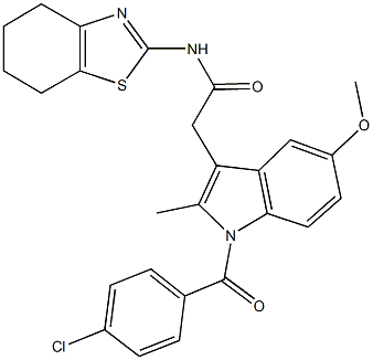 2-[1-(4-chlorobenzoyl)-5-methoxy-2-methyl-1H-indol-3-yl]-N-(4,5,6,7-tetrahydro-1,3-benzothiazol-2-yl)acetamide,667868-25-9,结构式