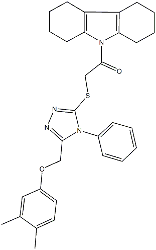 9-[({5-[(3,4-dimethylphenoxy)methyl]-4-phenyl-4H-1,2,4-triazol-3-yl}sulfanyl)acetyl]-2,3,4,5,6,7,8,9-octahydro-1H-carbazole 化学構造式